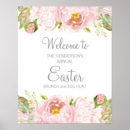 Elegant rosabruten blomster påskbrunch äggsökning poster