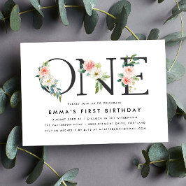 Elegant rosabruten blomstermönster till 1-årsfest inbjudningar