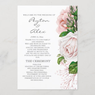 Elegant rosabruten blomsterritning vit bröllopspro program