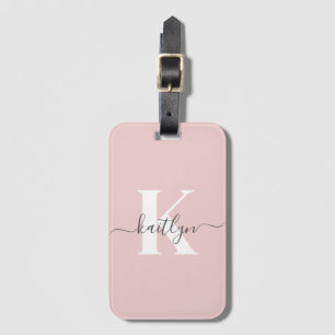 Elegant rosabruten grå scriptmonogram bagagebricka