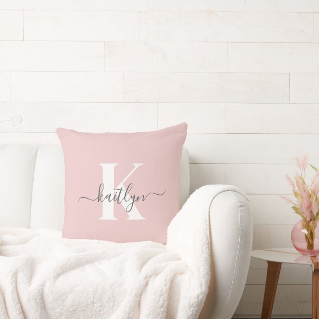 Elegant rosabruten grå scriptmonogram kudde (Soffa)
