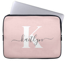 Elegant rosabruten grå scriptmonogram laptop fodral