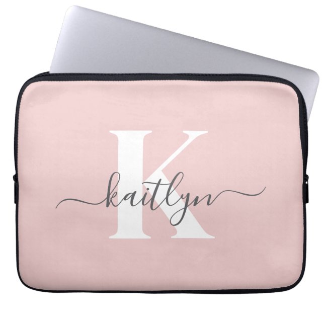 Elegant rosabruten grå scriptmonogram laptop fodral (Framsidan)
