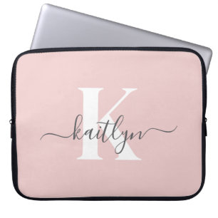 Elegant rosabruten grå scriptmonogram laptop fodral