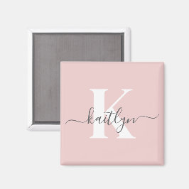 Elegant rosabruten grå scriptmonogram magnet