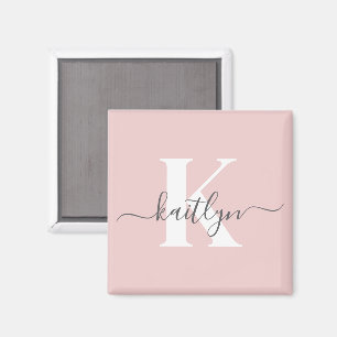 Elegant rosabruten grå scriptmonogram magnet