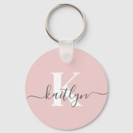 Elegant rosabruten grå scriptmonogram nyckelring