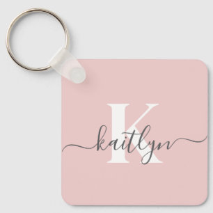 Elegant rosabruten grå scriptmonogram nyckelring