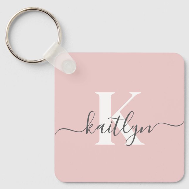 Elegant rosabruten grå scriptmonogram nyckelring (Framsida)