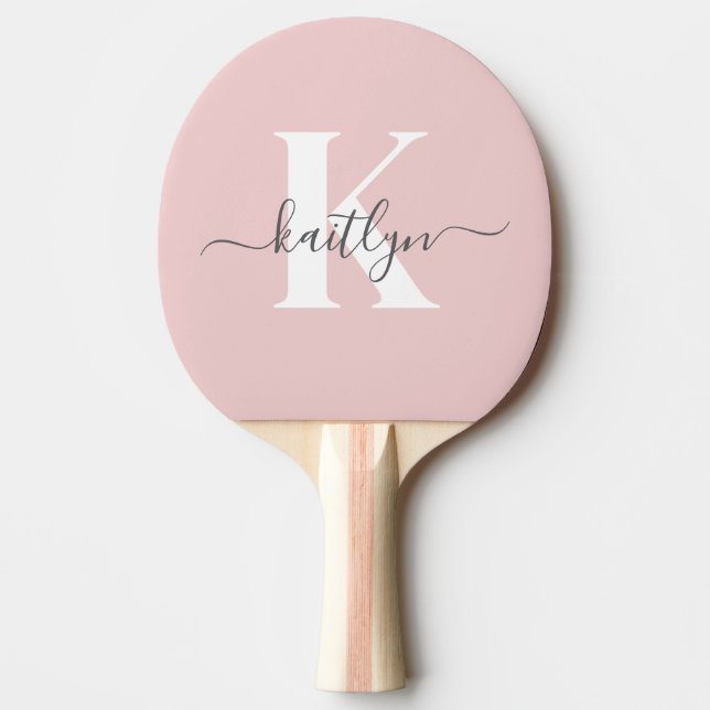 Elegant rosabruten grå scriptmonogram pingisracket (Framsidan)