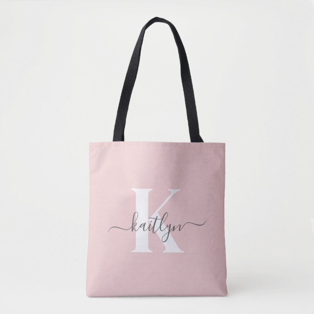Elegant rosabruten grå scriptmonogram tygkasse (Framsida)