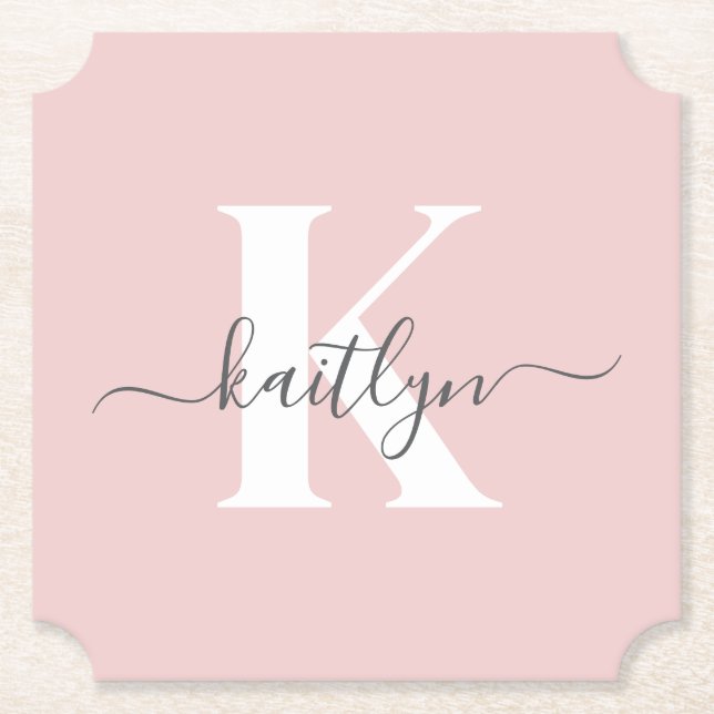 Elegant rosabruten grå scriptmonogram underlägg papper (Framsida)