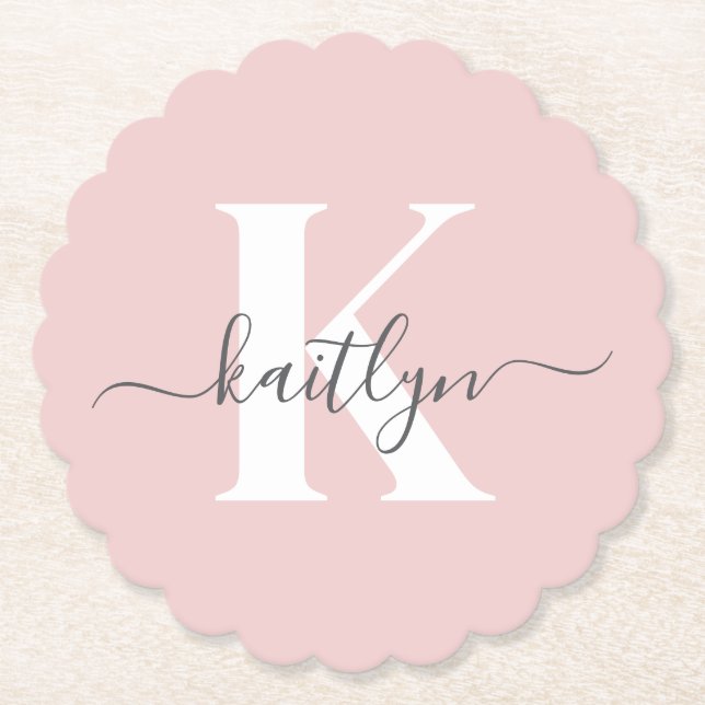 Elegant rosabruten grå scriptmonogram underlägg papper (Framsida)