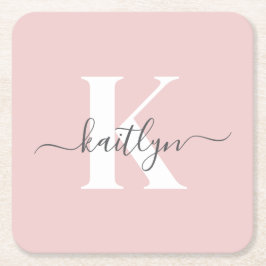 Elegant rosabruten grå scriptmonogram underlägg papper kvadrat