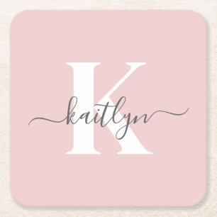 Elegant rosabruten grå scriptmonogram underlägg papper kvadrat