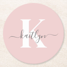 Elegant rosabruten grå scriptmonogram underlägg papper rund