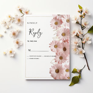 Elegant rosabruten guld daisy blomsterlig RSVP Inbjudningar
