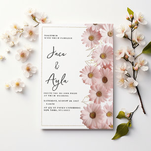 Elegant rosabruten guld tusensköns blommig Bröllop Inbjudningar