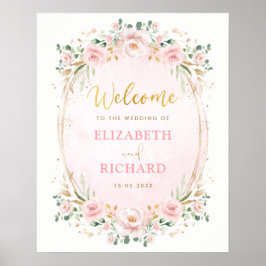 Elegant rosabruten guldblommig bröllopshälsning poster