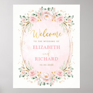 Elegant rosabruten guldblommig bröllopshälsning poster
