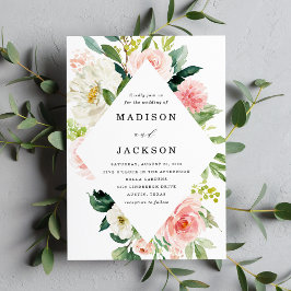 Elegant rosabruten och vit blomsterbröllop inbjudningar