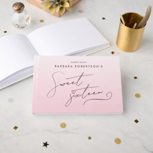 Elegant rosabruten ombre script söt sexton gästböcker