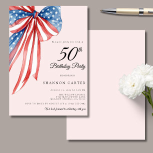 Elegant rosabruten patriotisk 50-årsdag inbjudningar