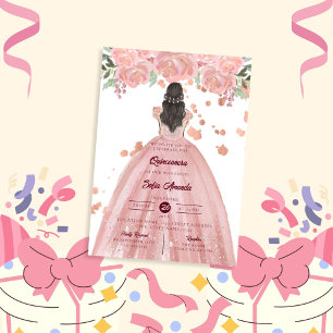 Elegant rosabruten Quinceañera prinsessfest Inbjudningar