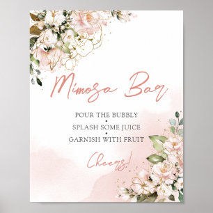 Elegant rosabruten rosa blommig guld mimosa bardsk poster