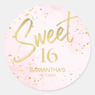 Elegant rosabruten rosa & guld Sweet 16 födelsedag Runt Klistermärke