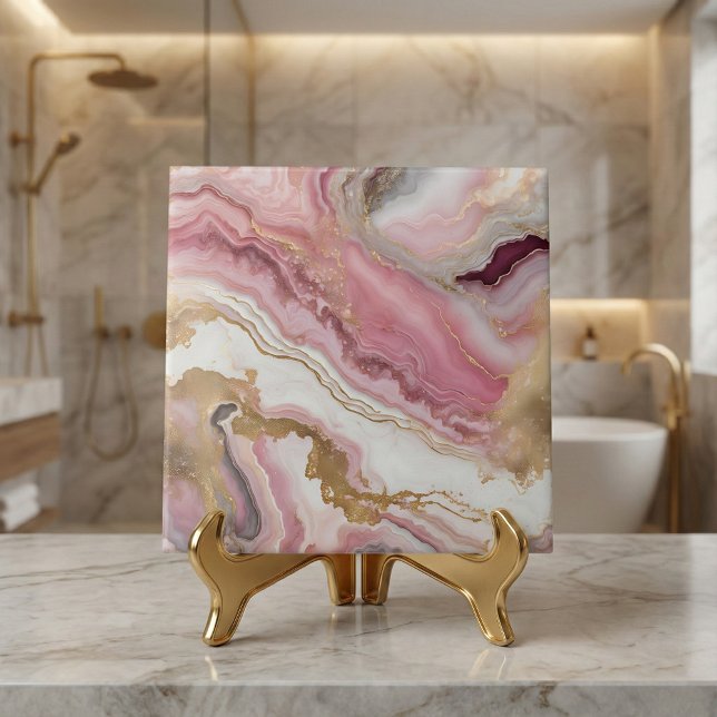 Elegant rosabruten rosa guld & vit agat marmor kakelplatta (Skapare uppladdad)