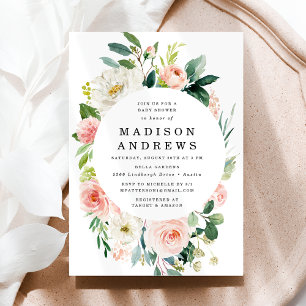 Elegant rosabruten rosa och vit blomster baby show inbjudningar