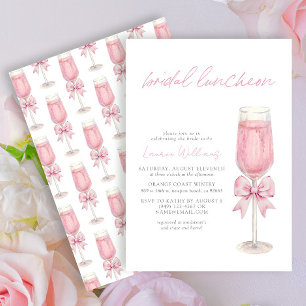 Elegant rosabruten rosett Champagne bröllopslunche Inbjudningar