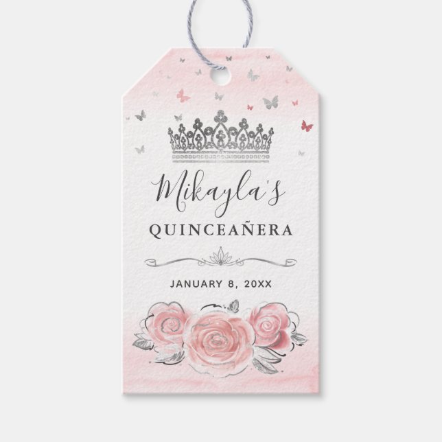 Elegant rosabruten silver krona tackfavorit presentetikett (Framsidan)