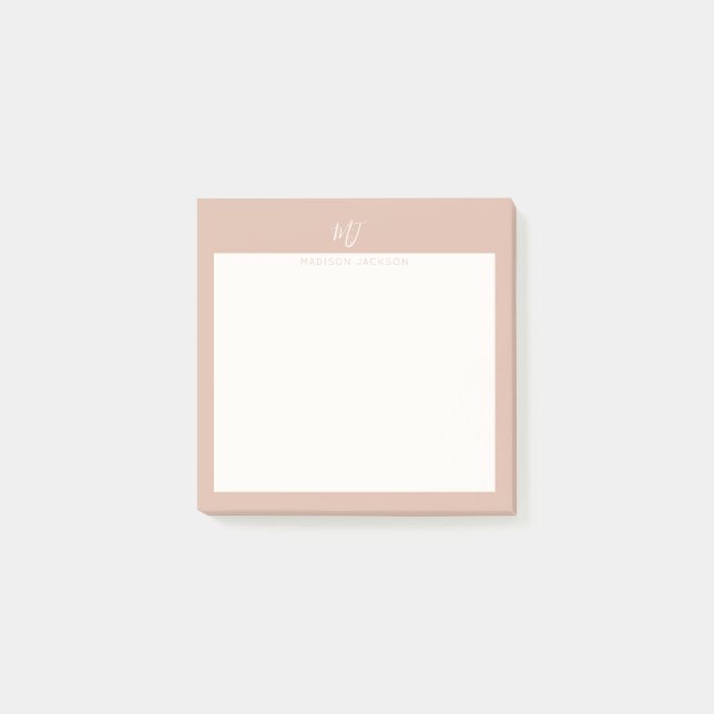 Elegant rosabruten skriptmonogram post-it block (Framsida)