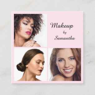 Elegant rosabruten svart Script 3 Foto QR Smink Fyrkantigt Visitkort