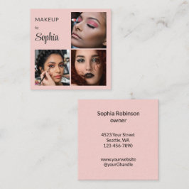 Elegant rosabruten svart Script 3 Foto Smink Fyrkantigt Visitkort