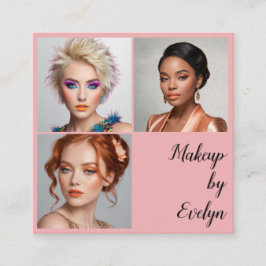 Elegant rosabruten svart Script 3 foto smink Fyrkantigt Visitkort