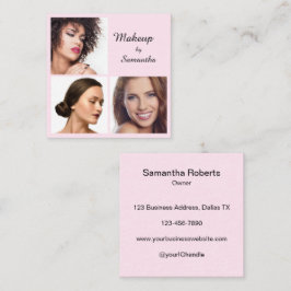 Elegant rosabruten svart Script 3 Foto Smink Fyrkantigt Visitkort