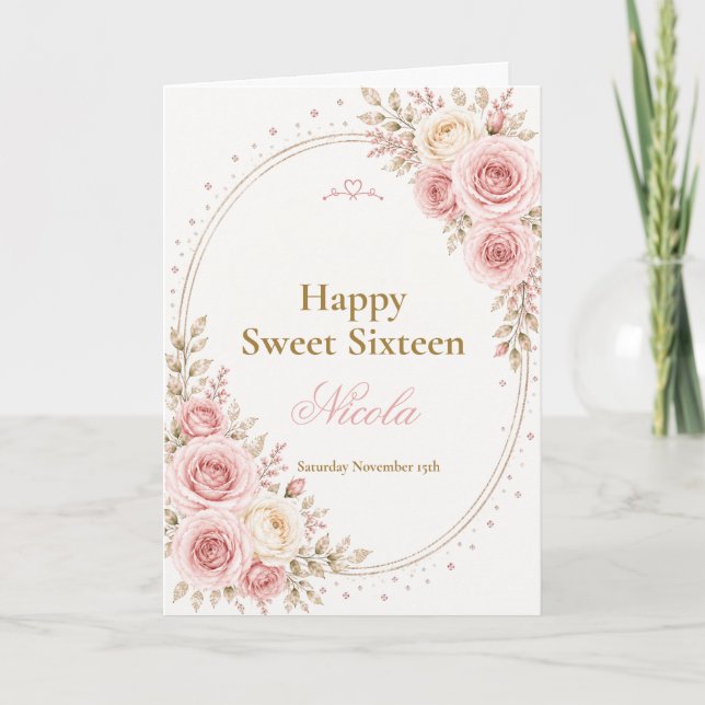 Elegant rosabruten Sweet 16 Kort (Framsida)