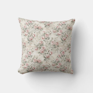 Elegant rosabruten vintage cottagecore blommig kudde