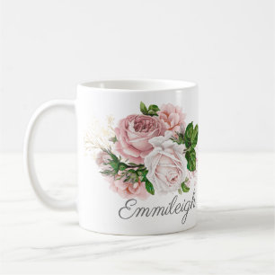 Elegant rosabruten vintageblomma kaffemugg