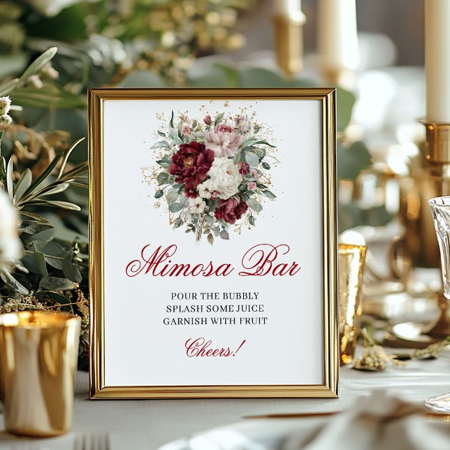 Elegant rosaburgunder Mimosa Bar 8x10 skylt (Elegant Blush Burgundy Mimosa Bar 8x10 Sign)