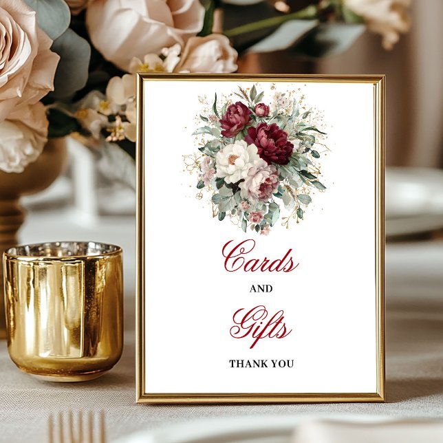 Elegant rosaburgunderkort och presentbordssköld poster (Chic Blush Burgundy Cards and Gifts Tabletop Sign)