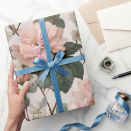 Elegant Rosafärgad Blomma Elfenbensvit Blommig Mön Presentpapper