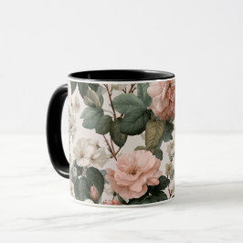 Elegant rosafärgad blomma Elfenbensvit blomsterdes Mugg