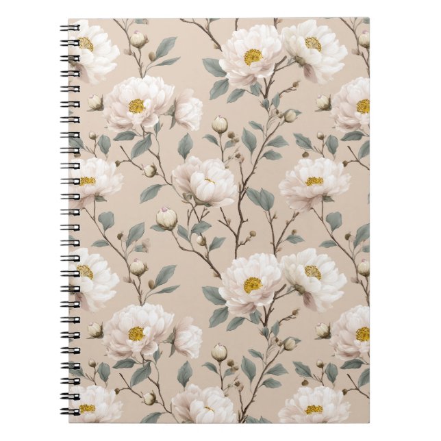 Elegant Rosafärgad Blomma Elfenbensvitt Blommönste Anteckningsbok (Framsidan)