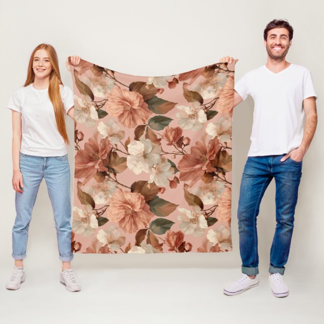Elegant rosafärgad blomma Elfenbensvitt blommönste Fleecefilt (På plats)