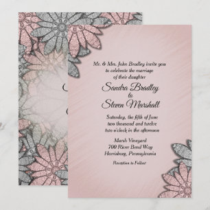 Elegant rosafärgad modern blomhochzeit inbjudningar