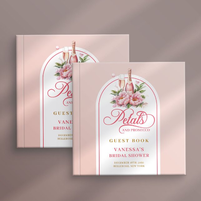 Elegant rosafärgad och guld kronblad prosecco sign gästböcker (Graceful blush and gold petals prosecco sign book)